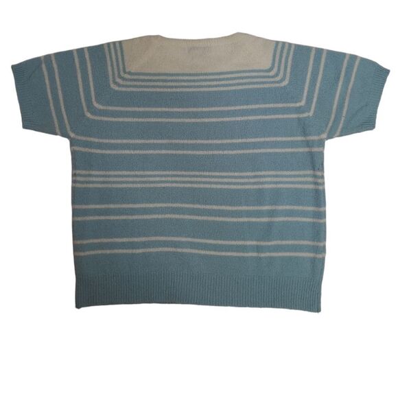 VINTAGE 90s‎ blue striped short sleeve coastal sweater M/L - Picture 3 of 6
